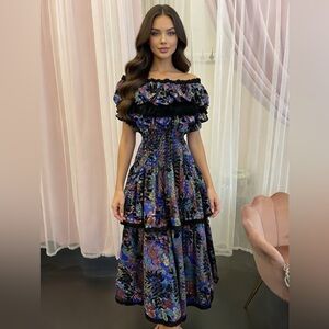 Diane Freis limited ed. off shoulder boho dress